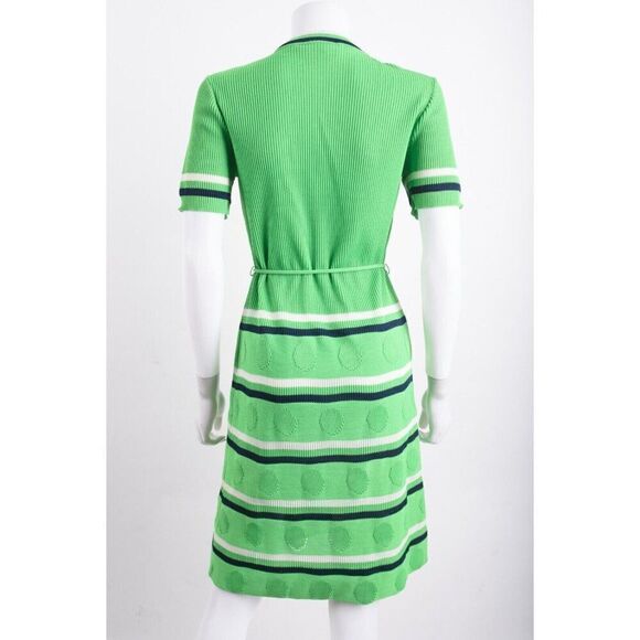 James Kenrob By Dalton Womens Knit Ribbed Dress Sz 8 Green Navy Blue Polka dot - Picture 5 of 6